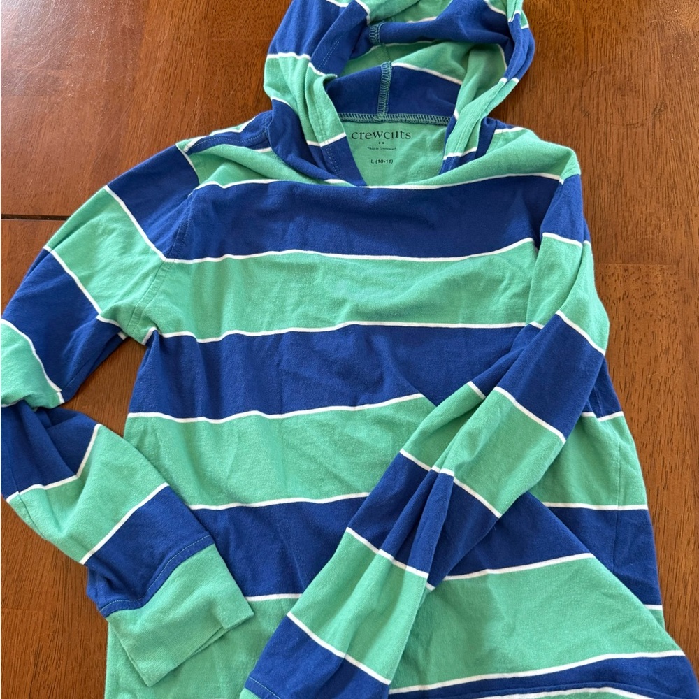 Crewcuts Kids Blue and Green Striped Hoodie size large (10-11)